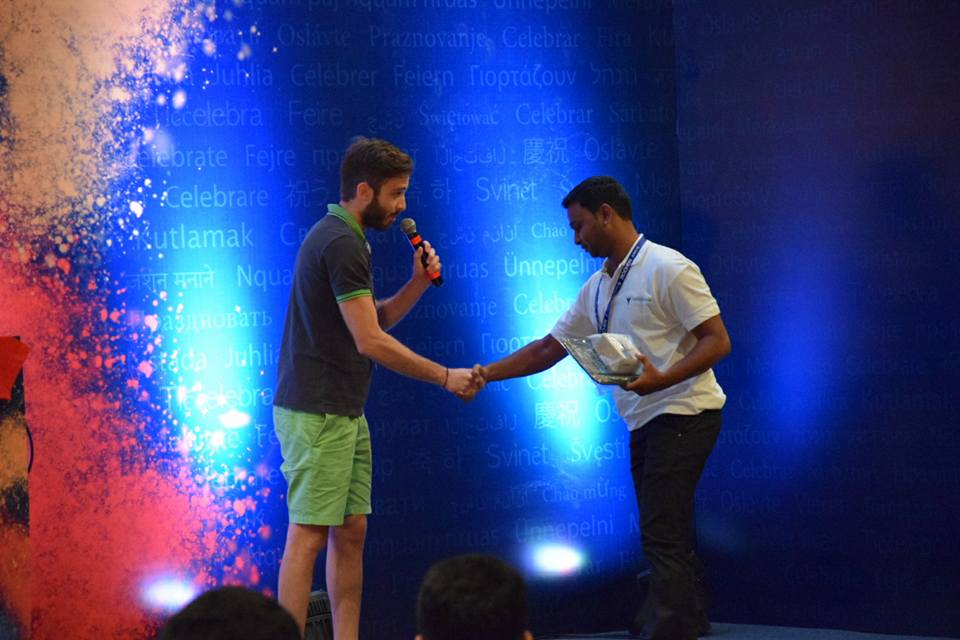 Sachin receiving the award for Bug Squash