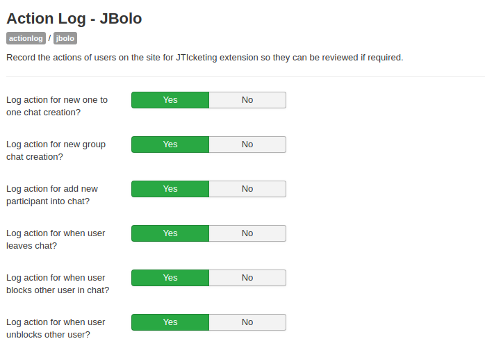 Actionlog plugin for JBolo