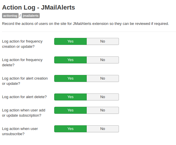 Actionlog plugin for JMailAlerts