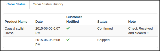 Order status change history with notes/comment - in backend order details view