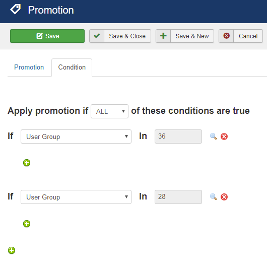 Promotions specific to Joomla User Groups