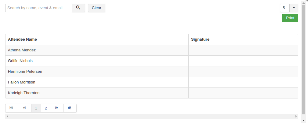 Sign-in sheet