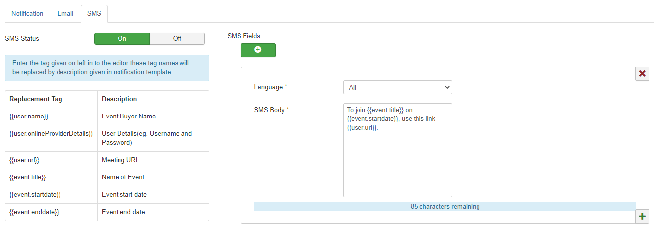 SMS Notifications & Multilingual support